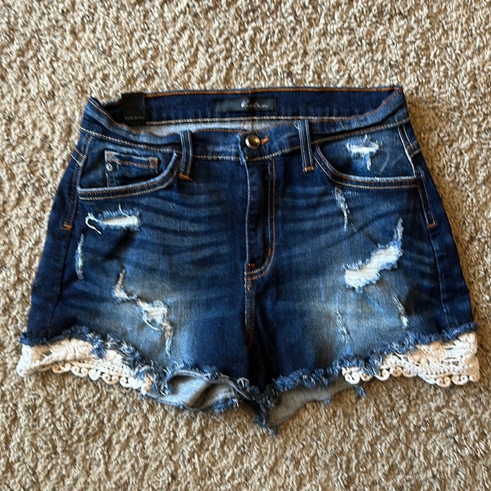 Kancan blue Jean shorts with white lace